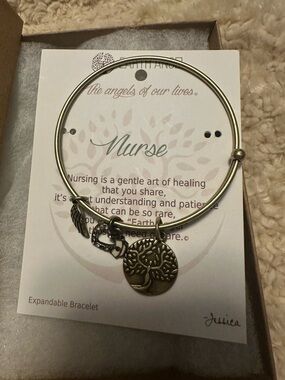 Nurse Expandable Tree of Life Charm Bracelet - Silver Tone